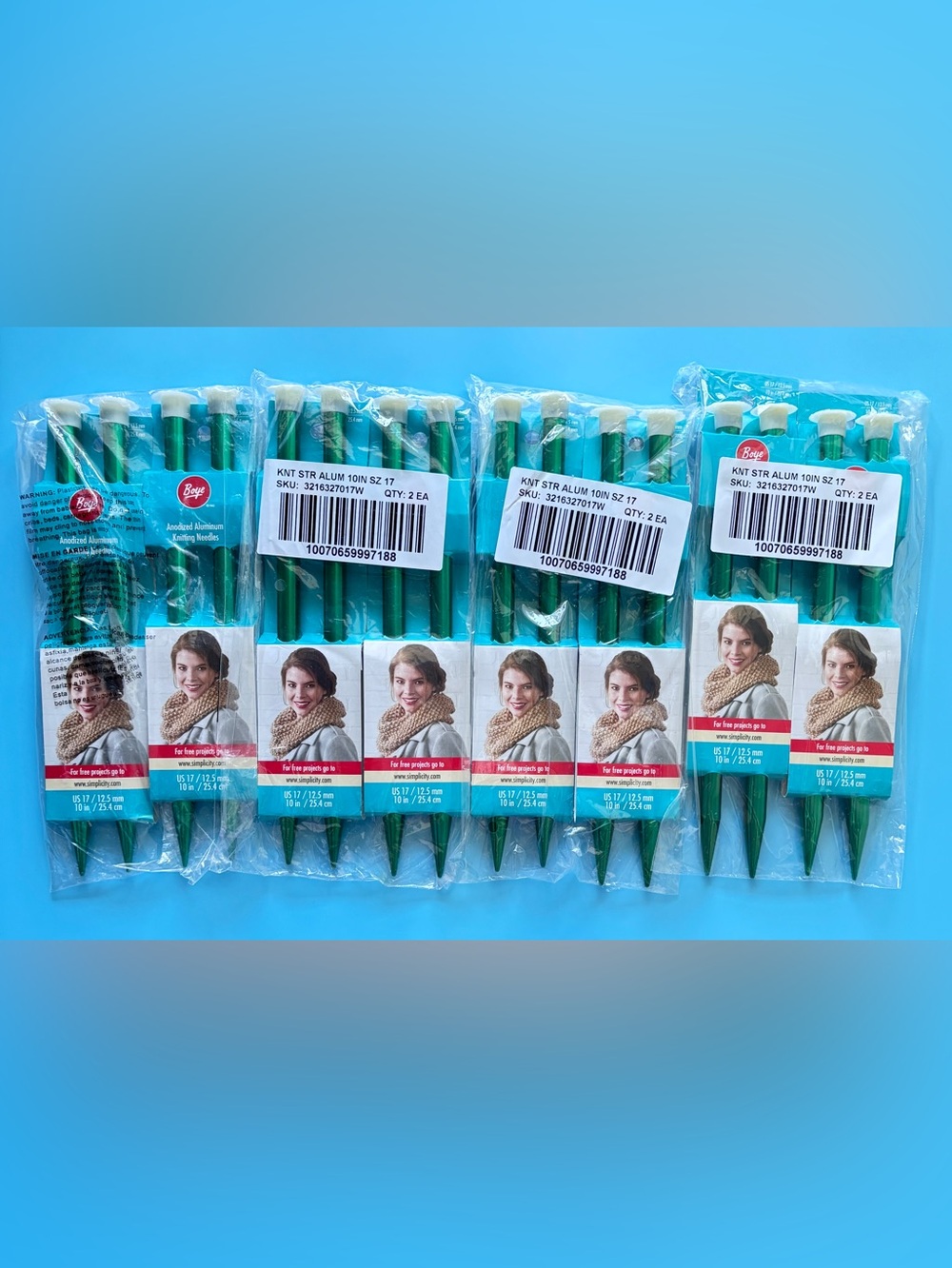 4 Sets/8 Pairs - Boye Aluminum Knitting Needles Size 17 Single Point Green 10”